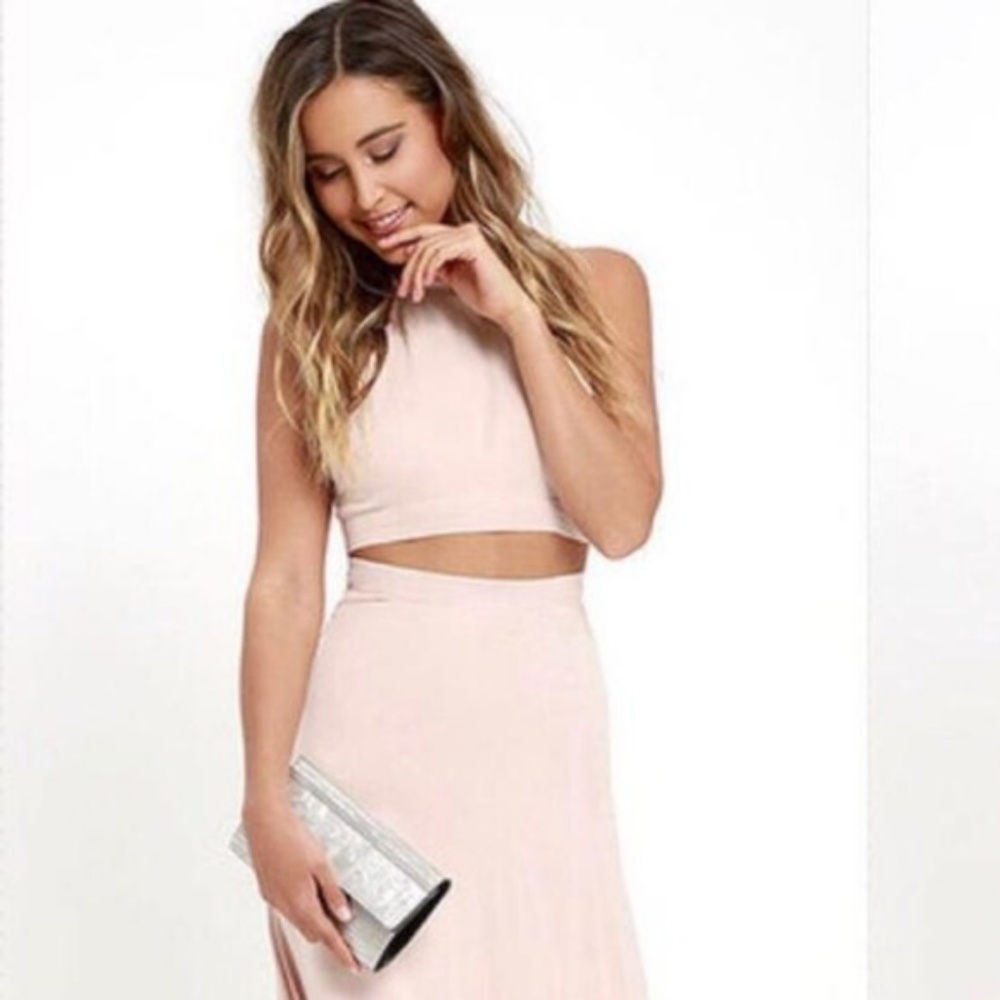 LAST ONE Lulu's Pink 2 Pieces Maxi Skirt Set - Picture 2 of 3